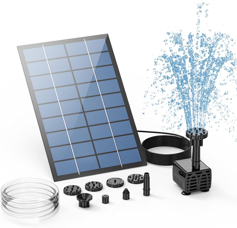 AISITIN 2.5W Solar Fountain Pump, DIY Outdoor Solar Water Fountain with 6 Nozzles and 4ft Water Pipe, Solar Powered Pump for Bird Bath, Ponds, Garden and Fish Tank Garden, Pond - Image 1